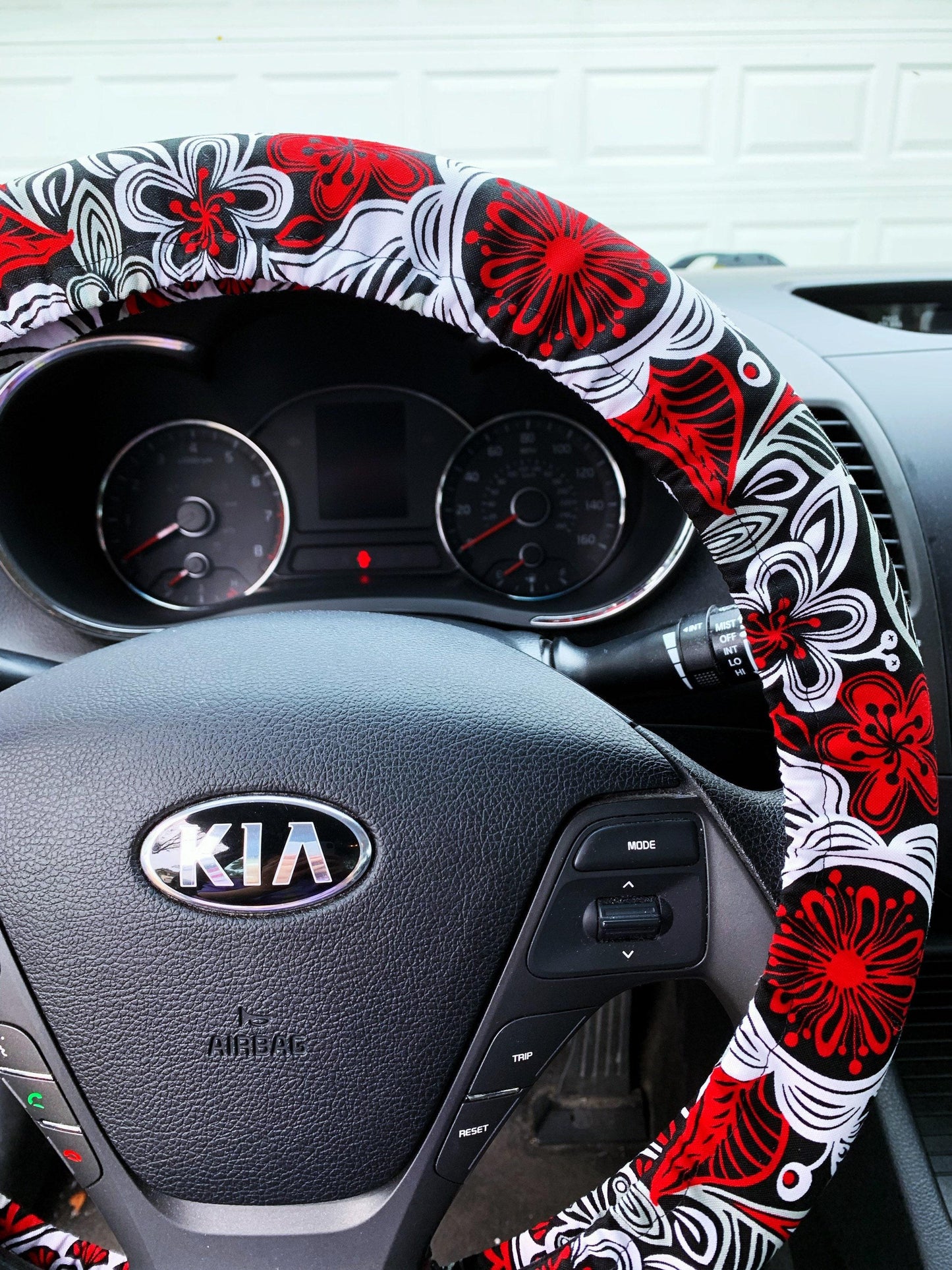 Red, Black Floral Steering Wheel Cover